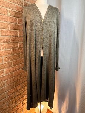 Simply Neolle olive green and black heather long duster cardigan - L/XL